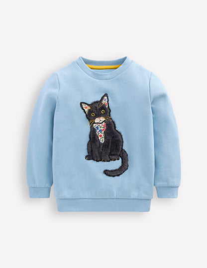 Applique Sweatshirt-Glacier Blue Cat-1