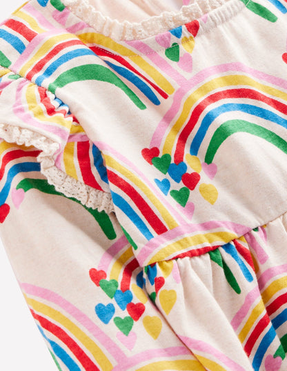 Printed Tunic Set-Oatmeal Marl Rainbow Hearts-3