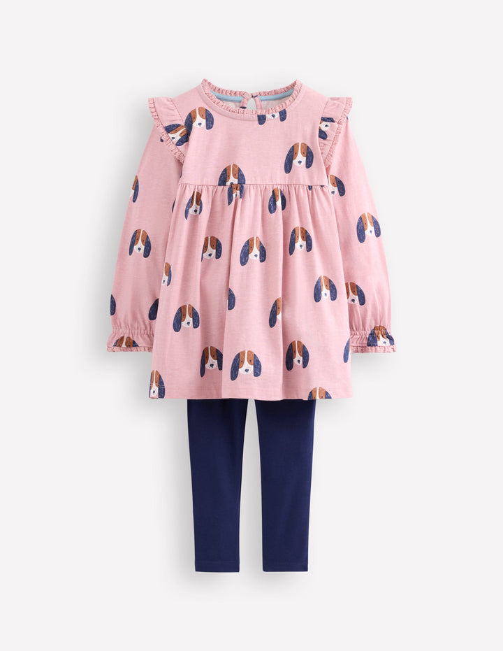 Printed Tunic Set-Vintage Pink Spaced Pups