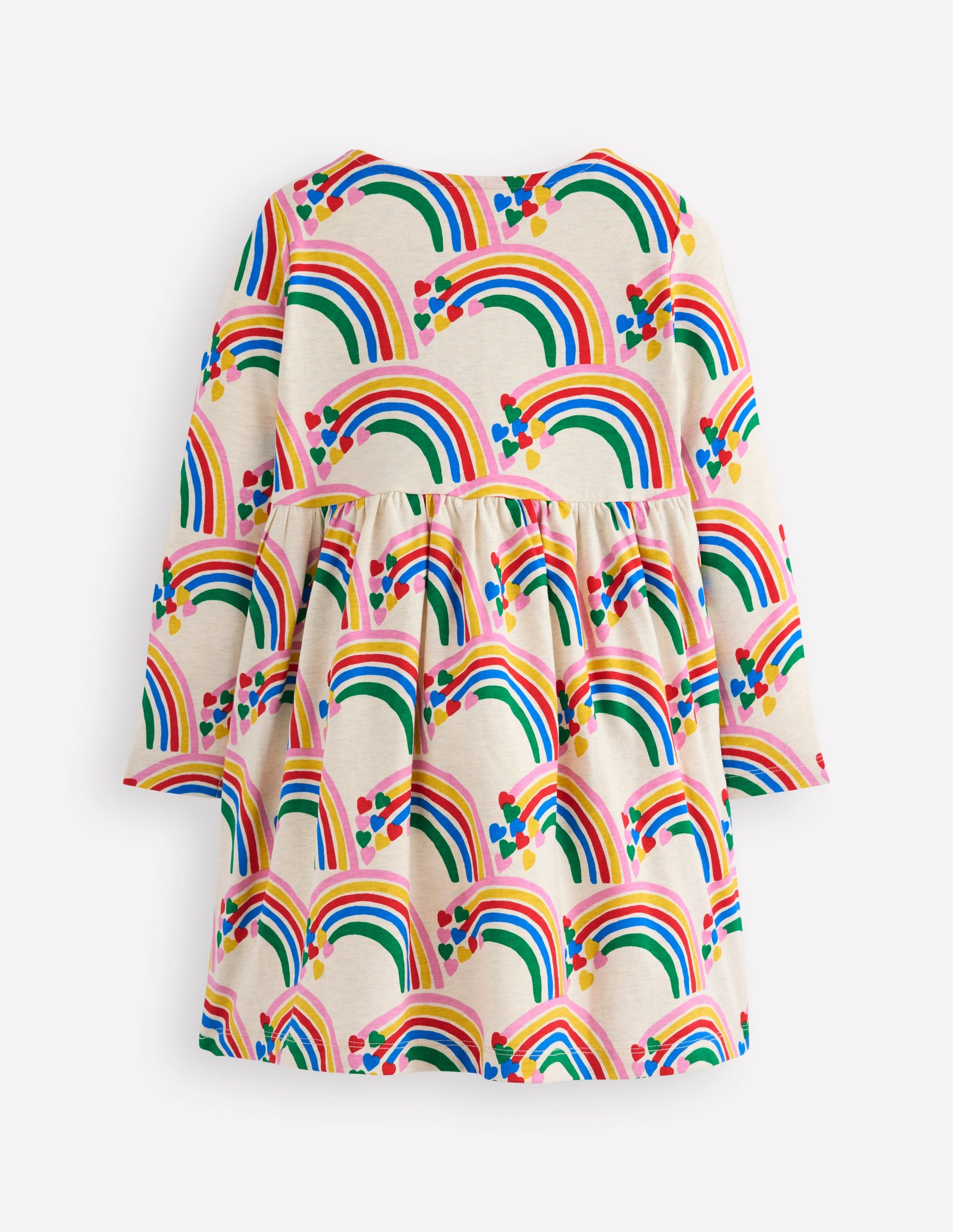 Heart Pocket Fun Jersey Dress-Oatmeal Marl Rainbow Hearts-3