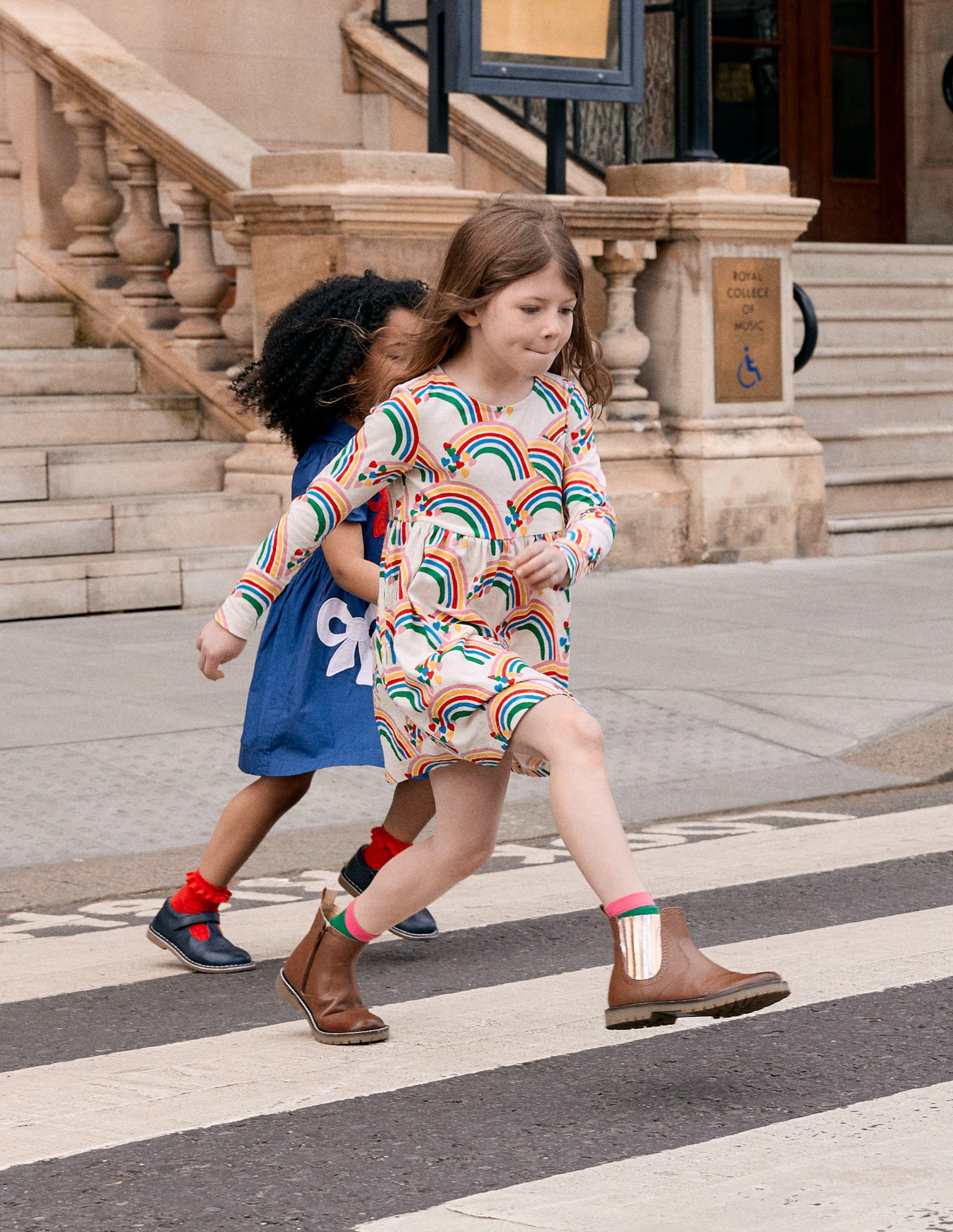 Heart Pocket Fun Jersey Dress-Oatmeal Marl Rainbow Hearts-1