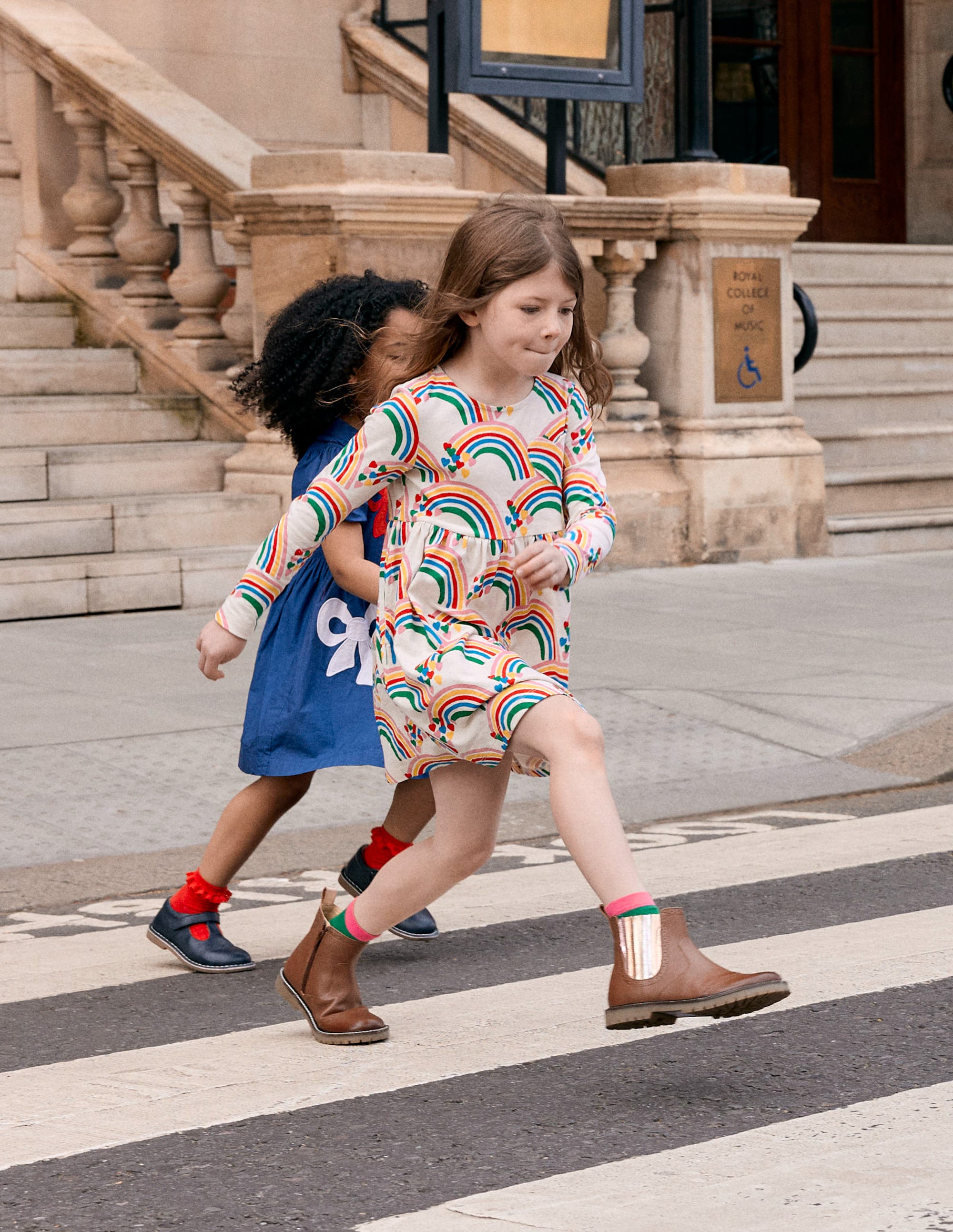 Heart Pocket Fun Jersey Dress-Oatmeal Marl Rainbow Hearts - Image 4