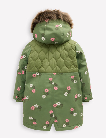 Joni Quilted Parka Coat-Green Floral-4