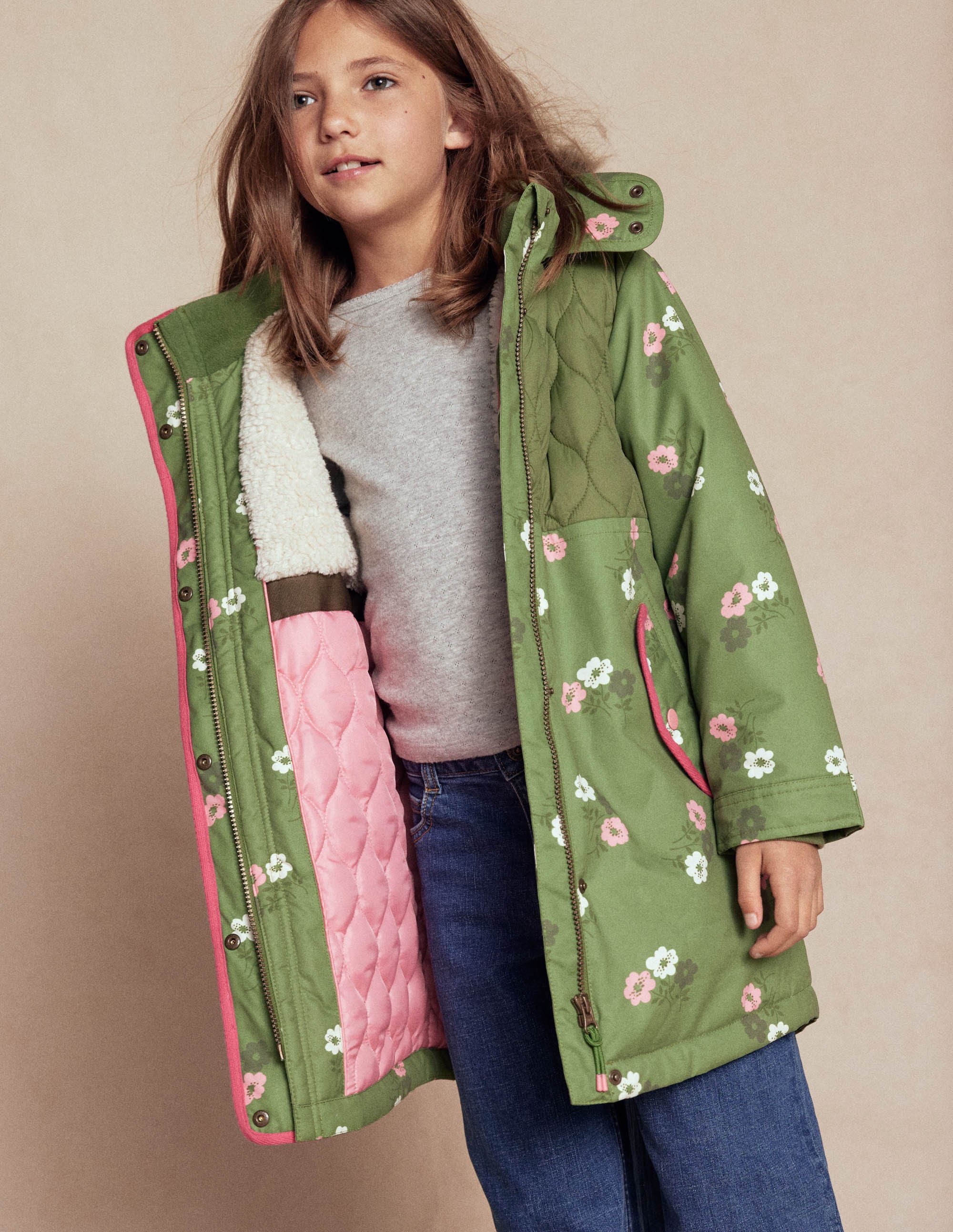 Joni Quilted Parka Coat-Green Floral - Image 6