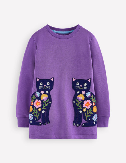 Applique Tunic-Purple Topaz Cats