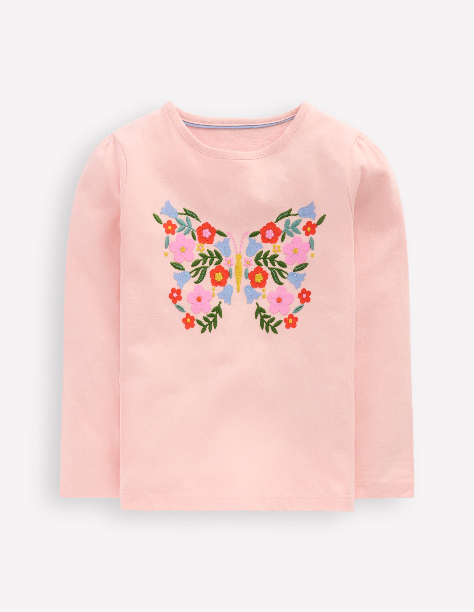 Puff Sleeve Applique T-Shirt-Chalk Pink Butterfly-1