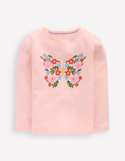 Puff Sleeve Applique T-Shirt-Chalk Pink Butterfly-1