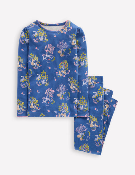 Snug Long John Pyjamas-Blue Forest Print