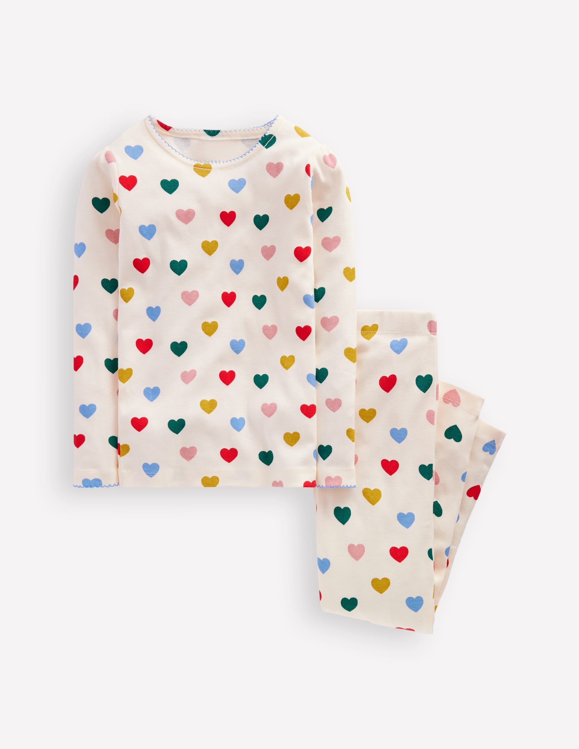 Snug Long John Pyjamas-Coconut Milk Small Hearts - Image 1