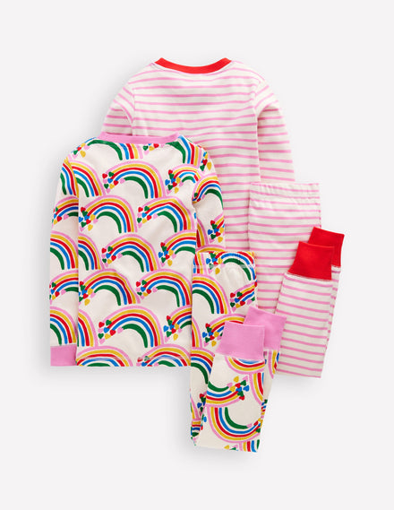 Twin Pack Snug Pyjamas-Oatmeal Marl Rainbow Hearts