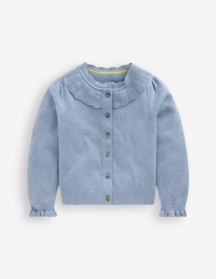 Pretty Ruffle Cardigan-Glacier Blue Marl