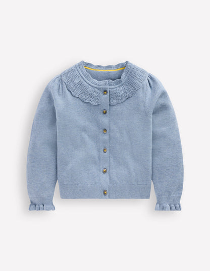 Pretty Ruffle Cardigan-Glacier Blue Marl-1