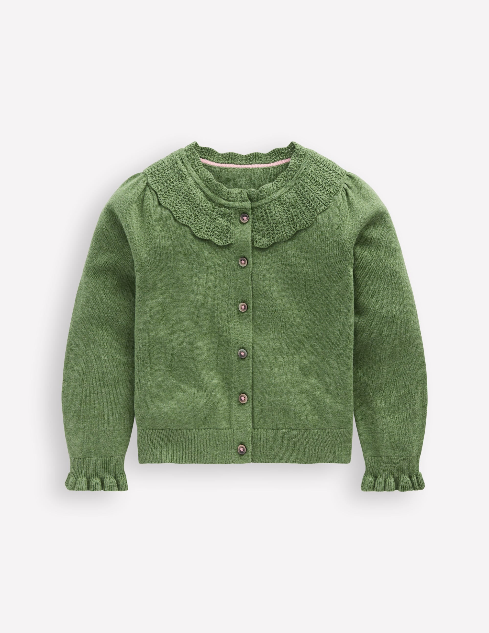 Pretty Ruffle Cardigan-Safari Green Marl - Image 1
