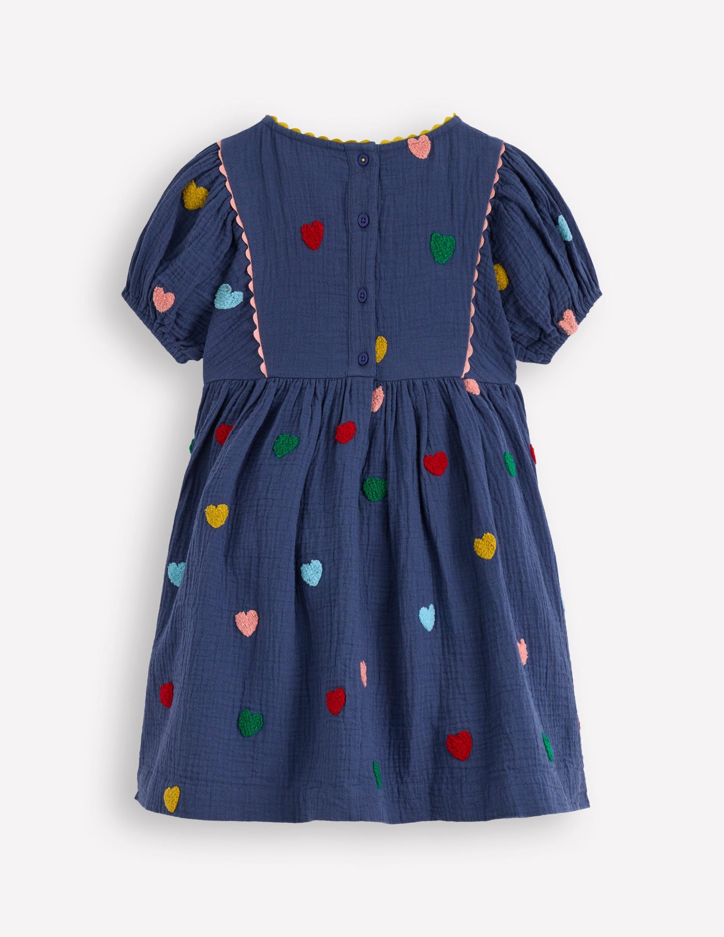Puff Sleeve Double Cloth Dress-Starboard Blue Hearts