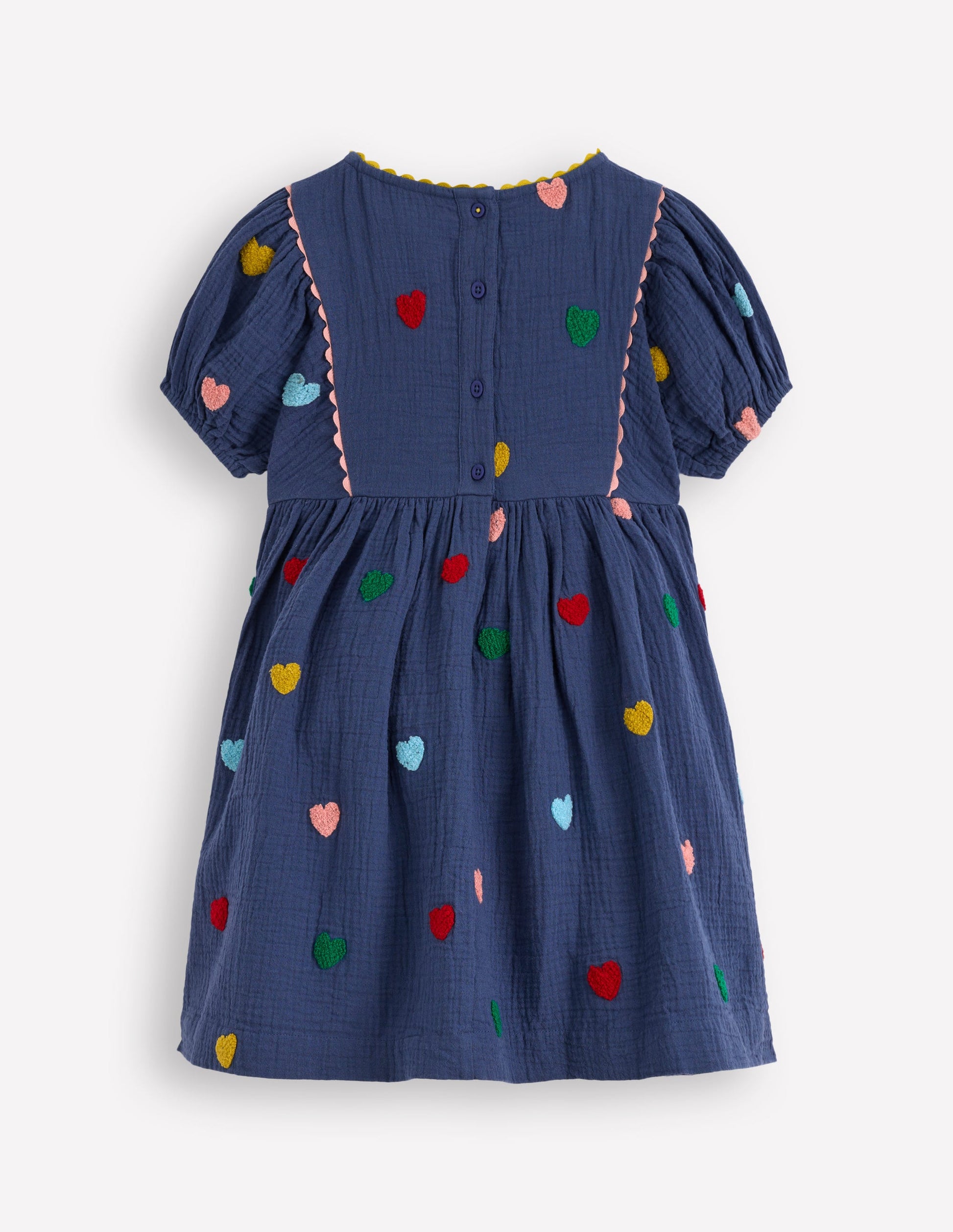 Puff Sleeve Double Cloth Dress-Starboard Blue Hearts-8