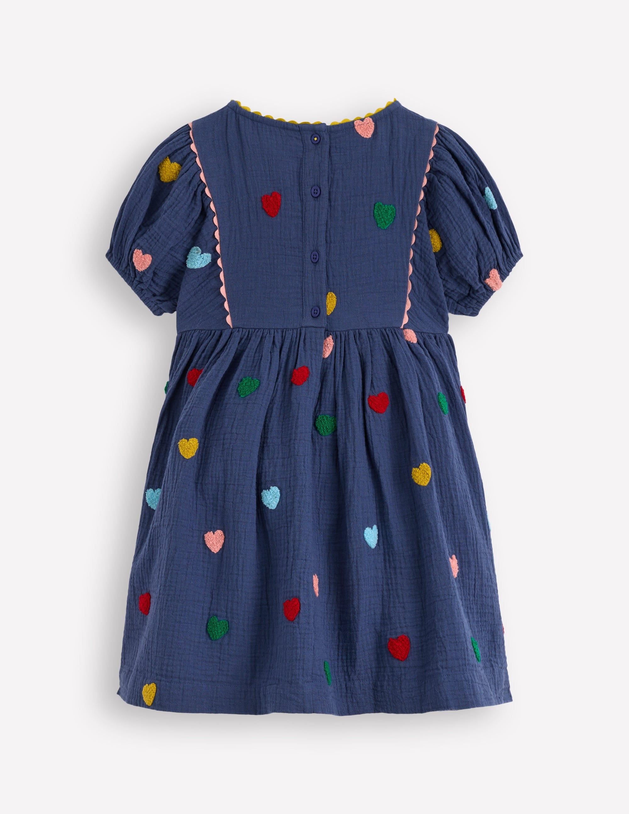 Puff Sleeve Double Cloth Dress-Starboard Blue Hearts - Image 7