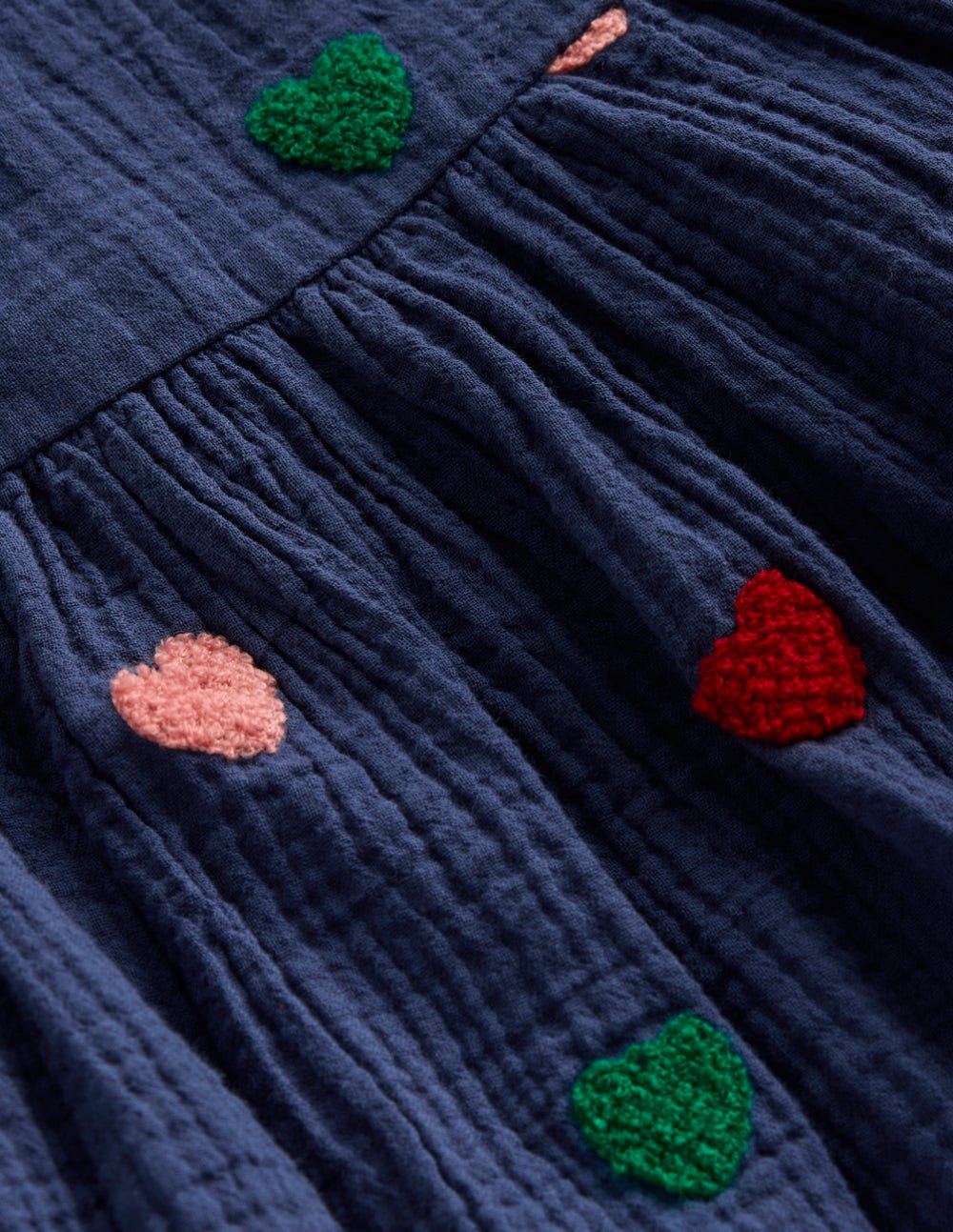 Puff Sleeve Double Cloth Dress-Starboard Blue Hearts-9