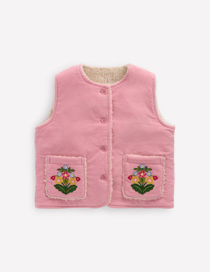 Embroidered Cord Gilet-Vintage Pink