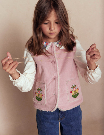 Embroidered Cord Gilet-Vintage Pink