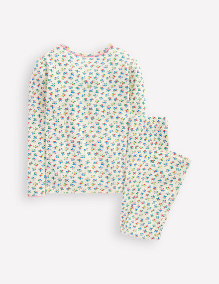 Snug Henley Pyjamas-Soft Ivory Spring Ditsy