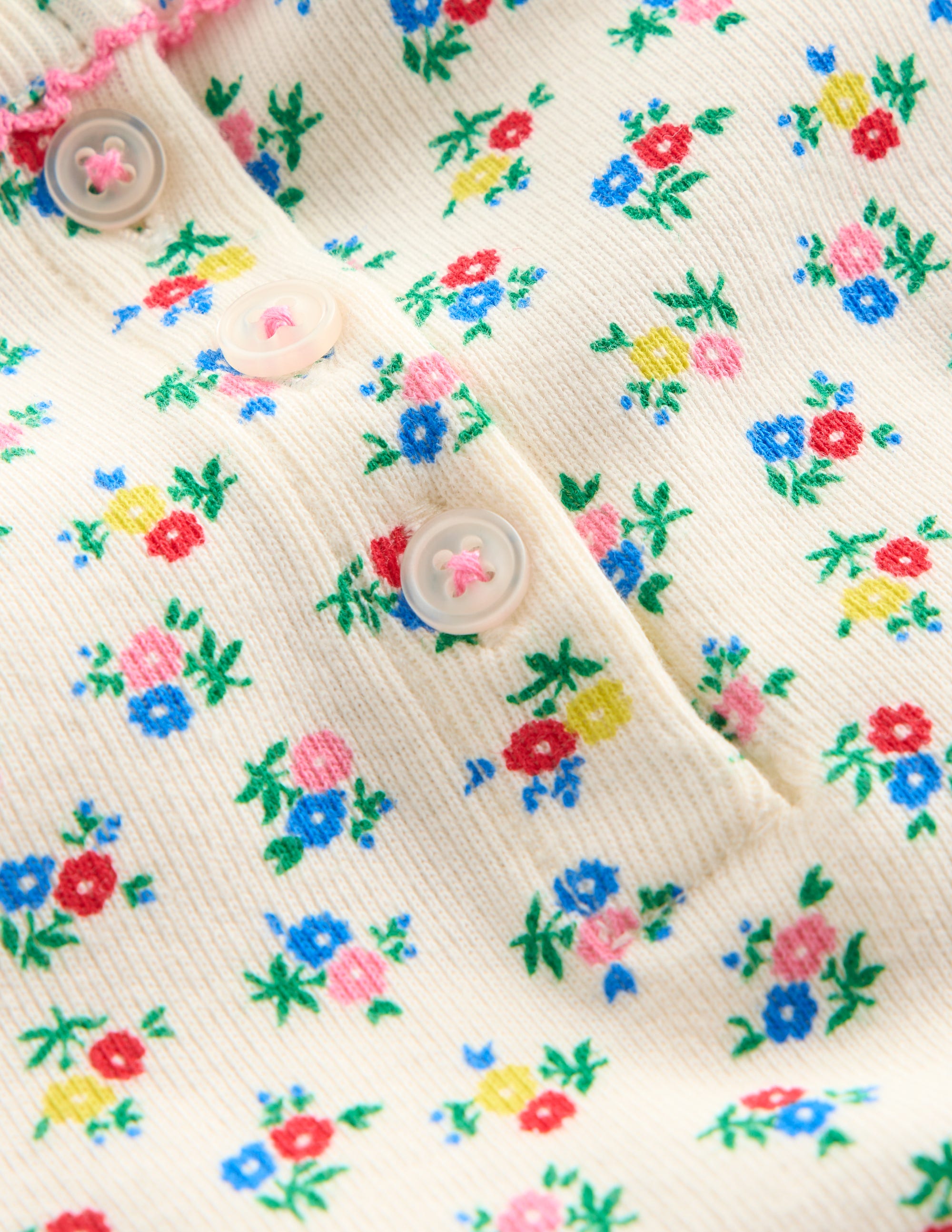 Snug Henley Pyjamas-Soft Ivory Spring Ditsy - Image 3