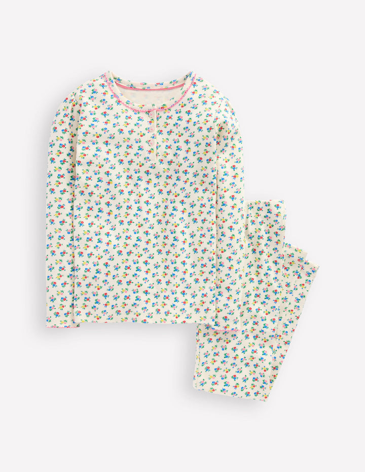 Snug Henley Pyjamas-Soft Ivory Spring Ditsy