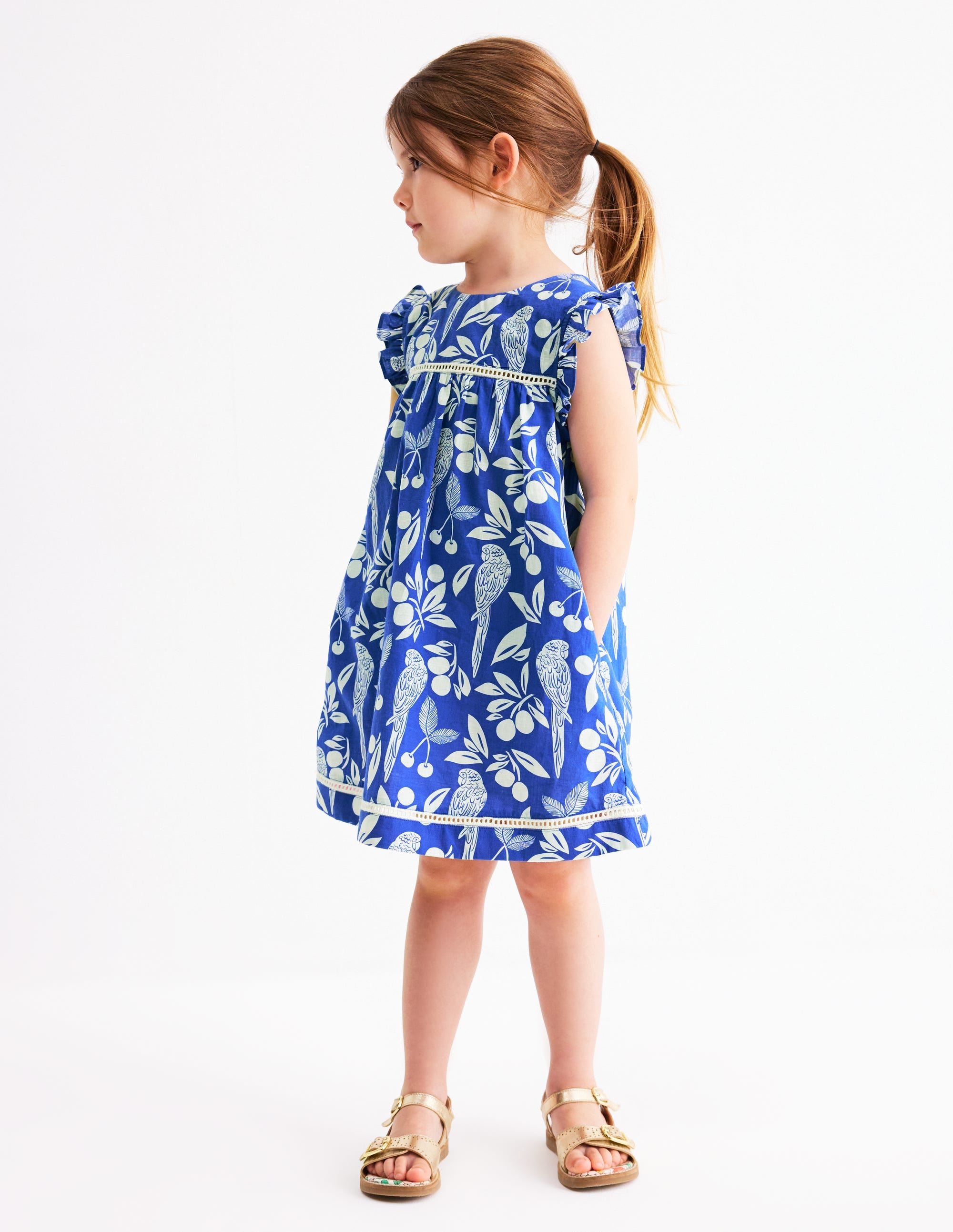 Celia Woven Holiday Dress-Bright Blue Parrot Palm - Image 1