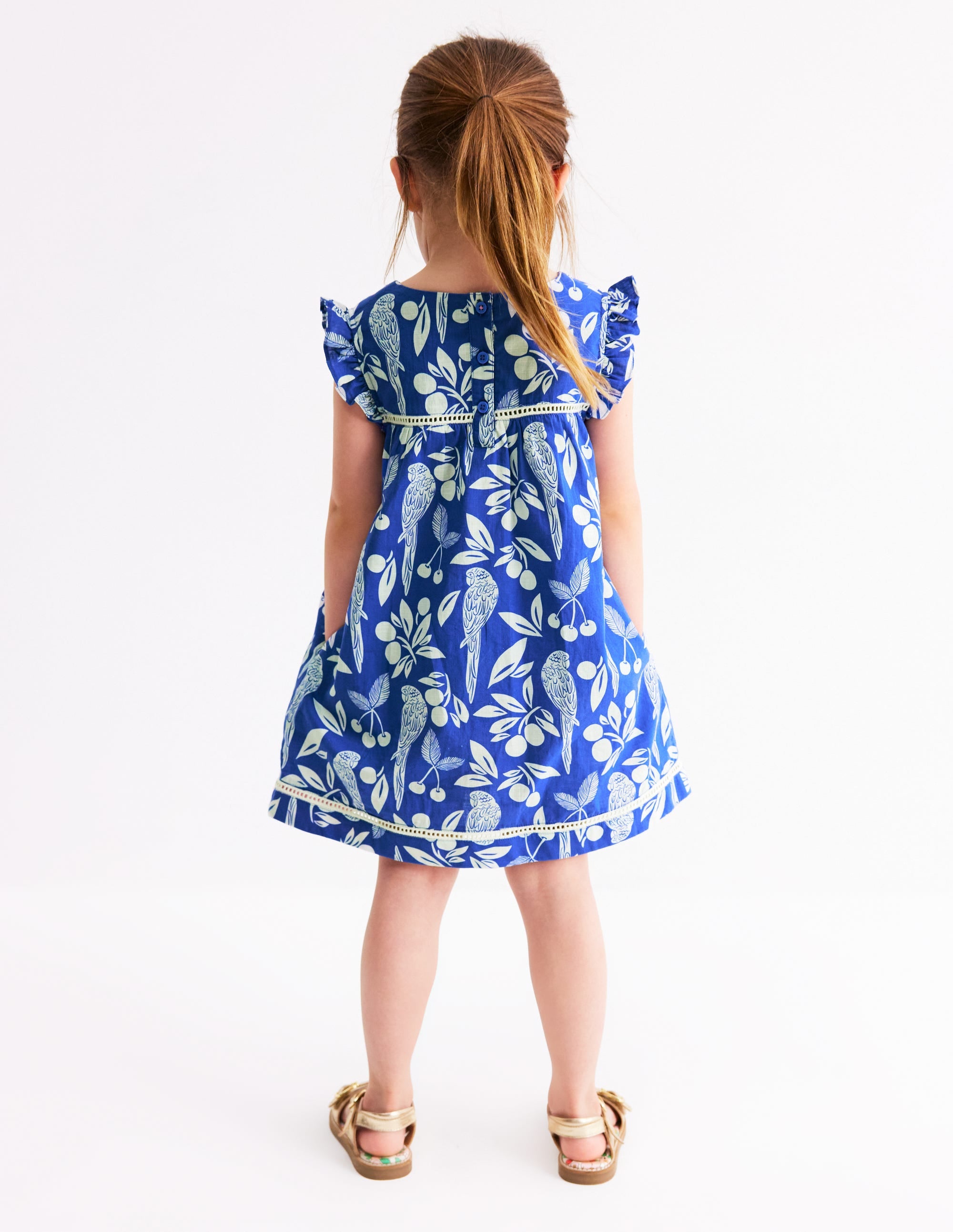 Celia Woven Holiday Dress-Bright Blue Parrot Palm - Image 2