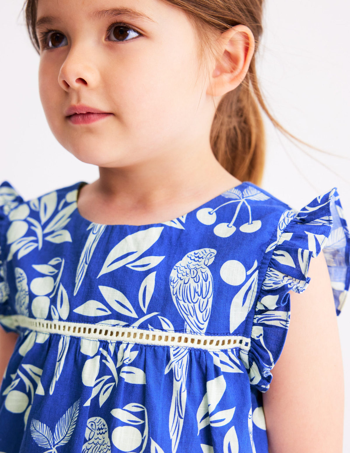 Celia Woven Holiday Dress-Bright Blue Parrot Palm - Image 3