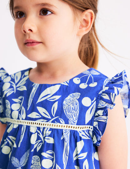 Celia Woven Holiday Dress-Bright Blue Parrot Palm-4