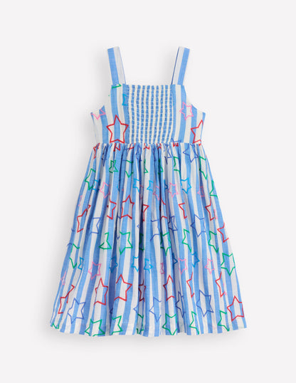 Remy Button Through Dress-Peacock Plume Blue Star