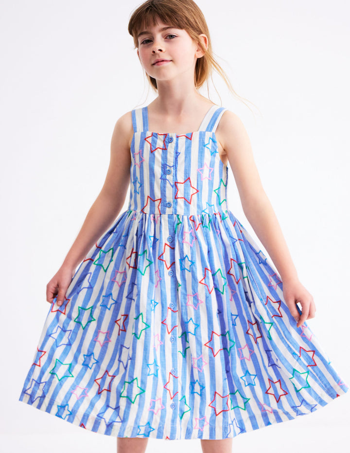 Remy Button Through Dress-Peacock Plume Blue Star