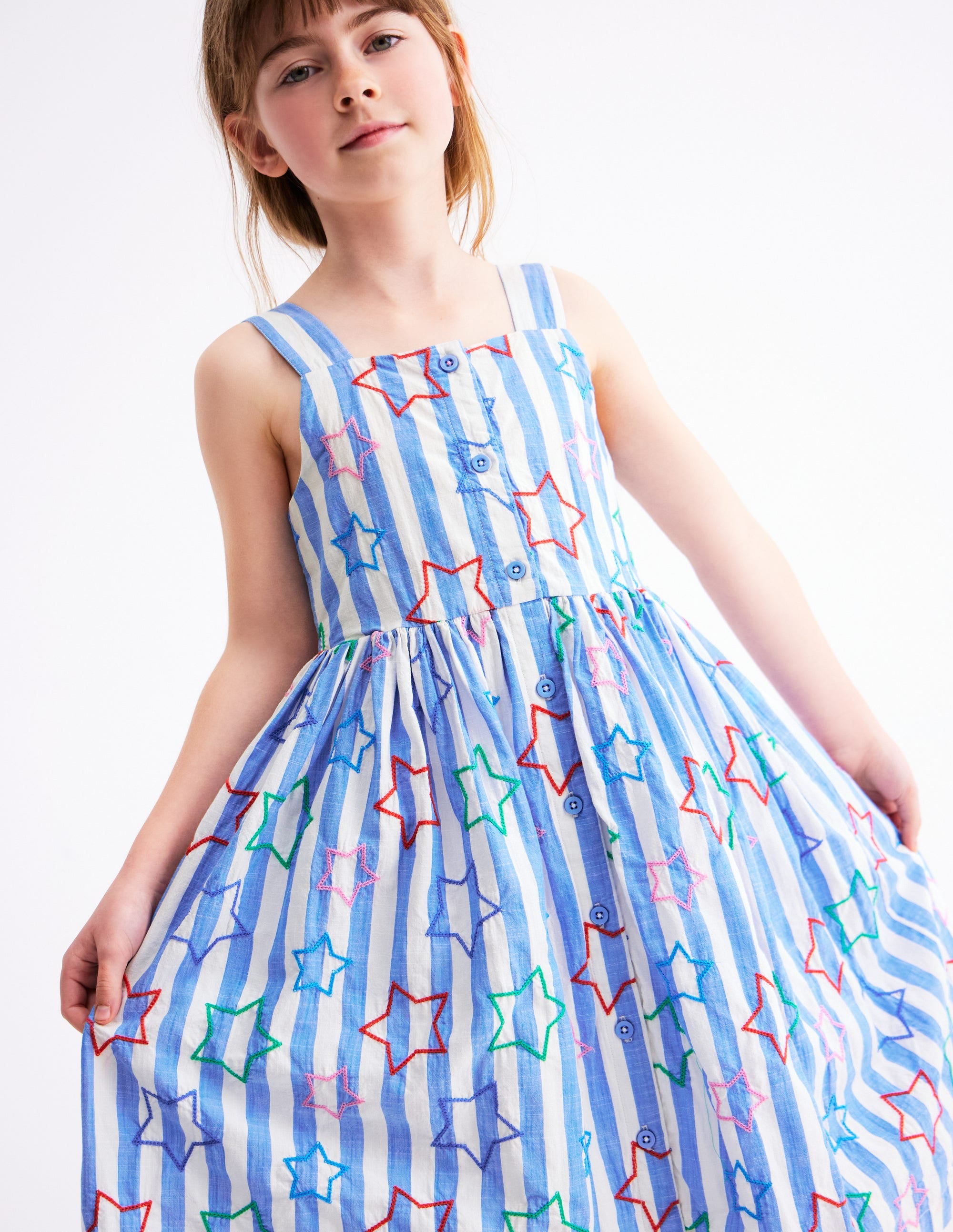 Remy Button Through Dress-Peacock Plume Blue Star - Image 2