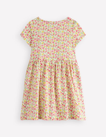 Heart Pocket Fun Jersey Dress-Multi Summer Flowerbed