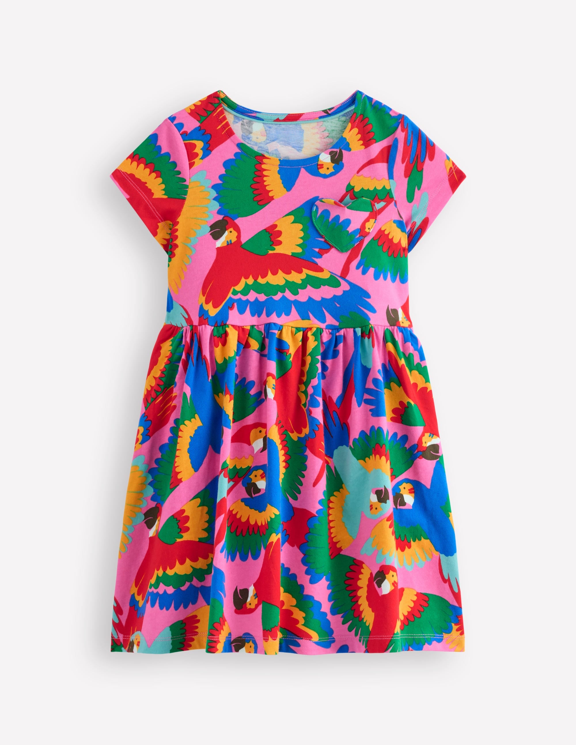 Heart Pocket Fun Jersey Dress-Multi Rainbow Parrot - Image 1