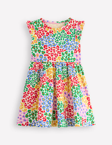 Posie Frill Sleeve Dress-Multi Rainbow Leopard
