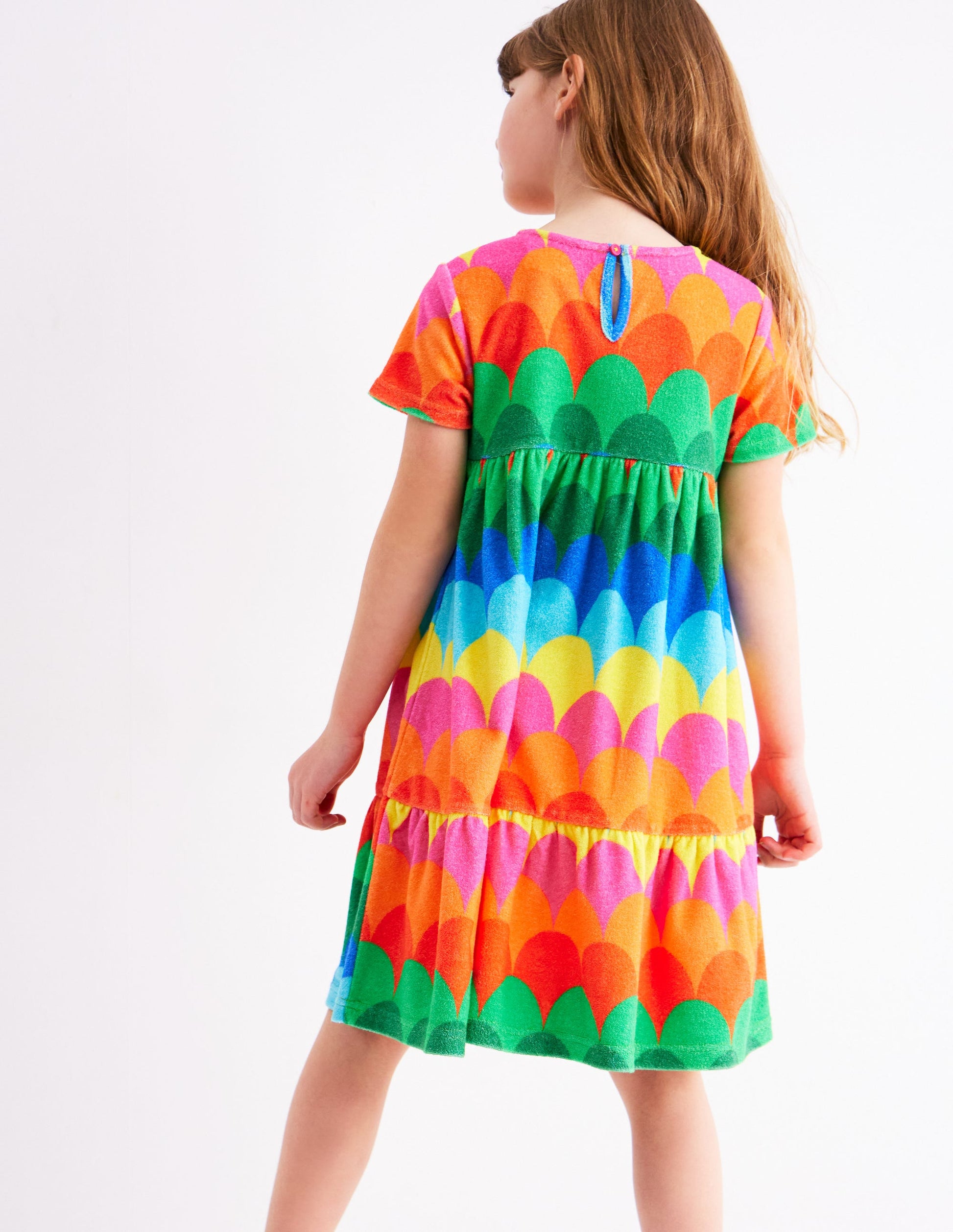Ariel Twirly Towelling Dress-Multi Scallop Stripe-3
