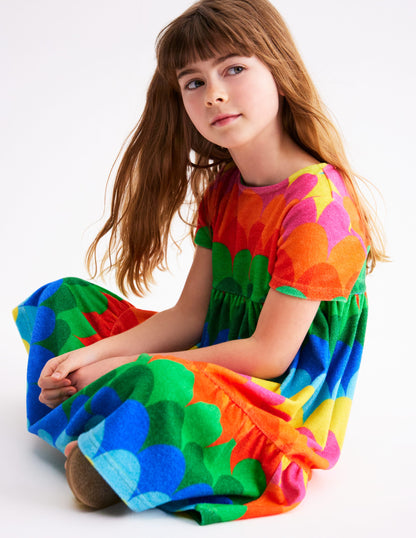 Ariel Twirly Towelling Dress-Multi Scallop Stripe-4