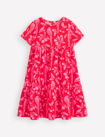 Ariel Twirly Towelling Dress-Poppy Red Parrot Palm-2