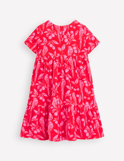 Ariel Twirly Towelling Dress-Poppy Red Parrot Palm-3