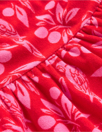 Ariel Twirly Towelling Dress-Poppy Red Parrot Palm-4