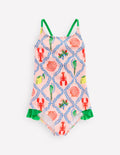 Pretty Cross-Back Swimsuit-Chalk Pink Tropical Print