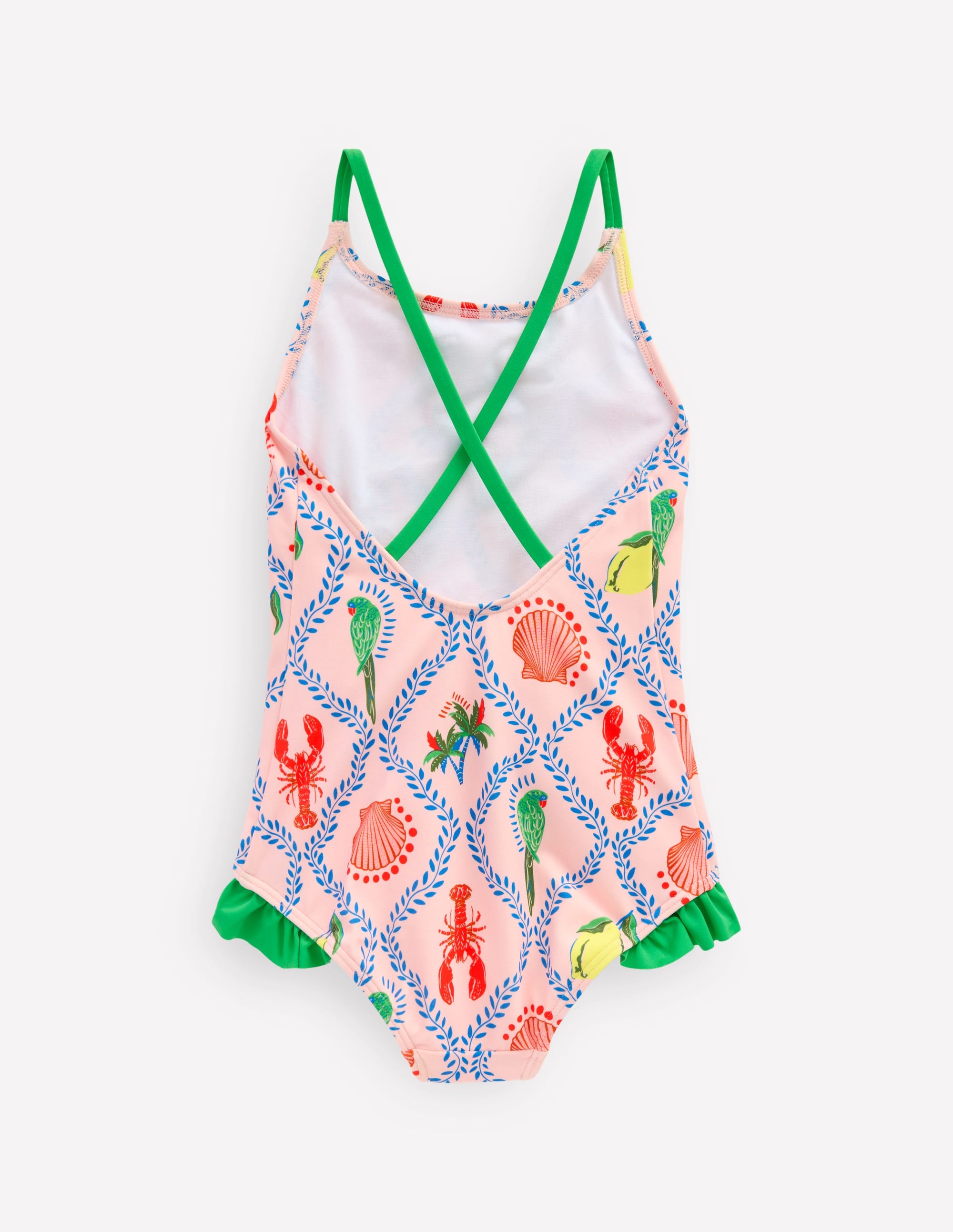 Pretty Cross-Back Swimsuit-Chalk Pink Tropical Print - Image 2