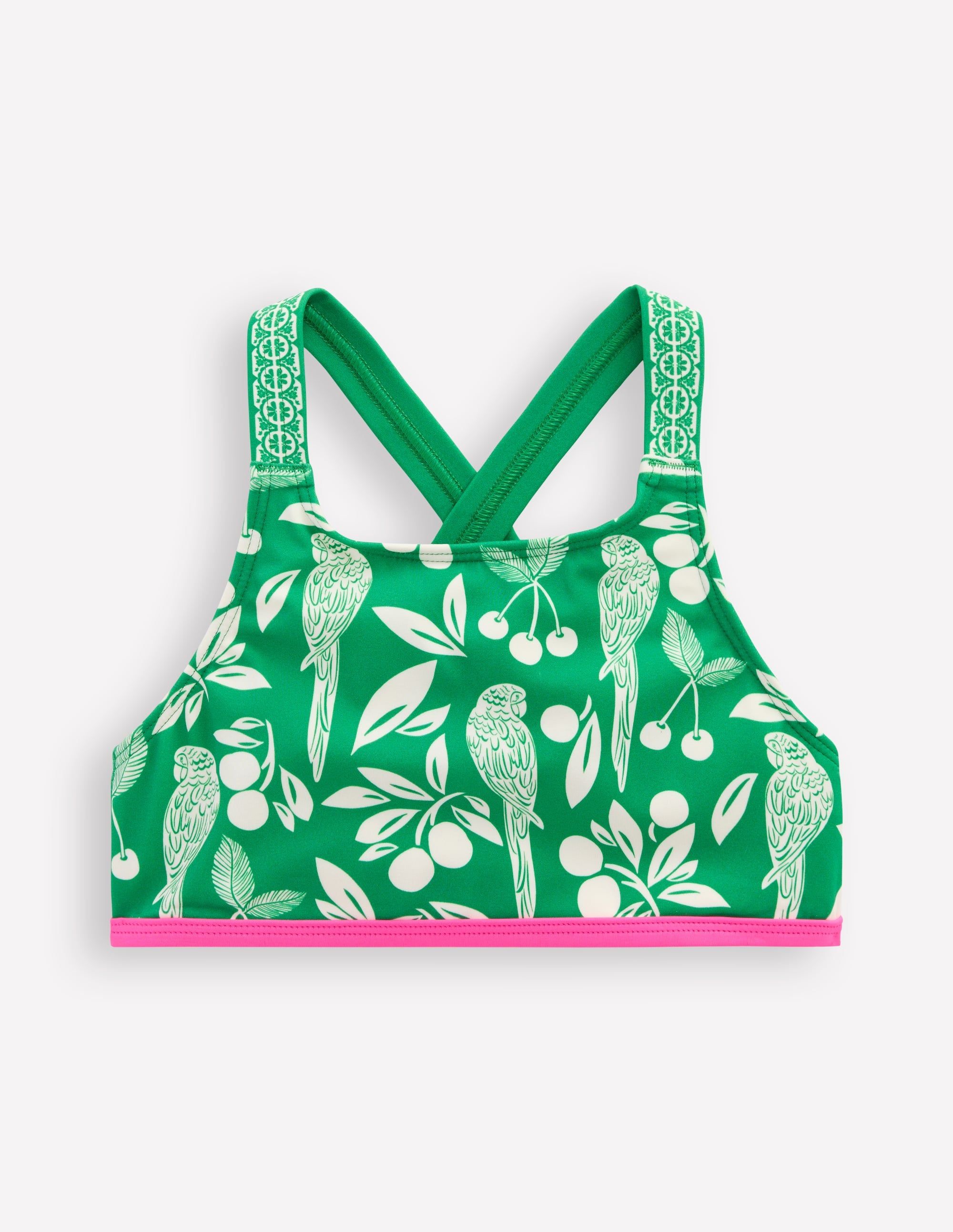 Cross-back Bikini Top-Rich Emerald Parrot Palm - Image 1