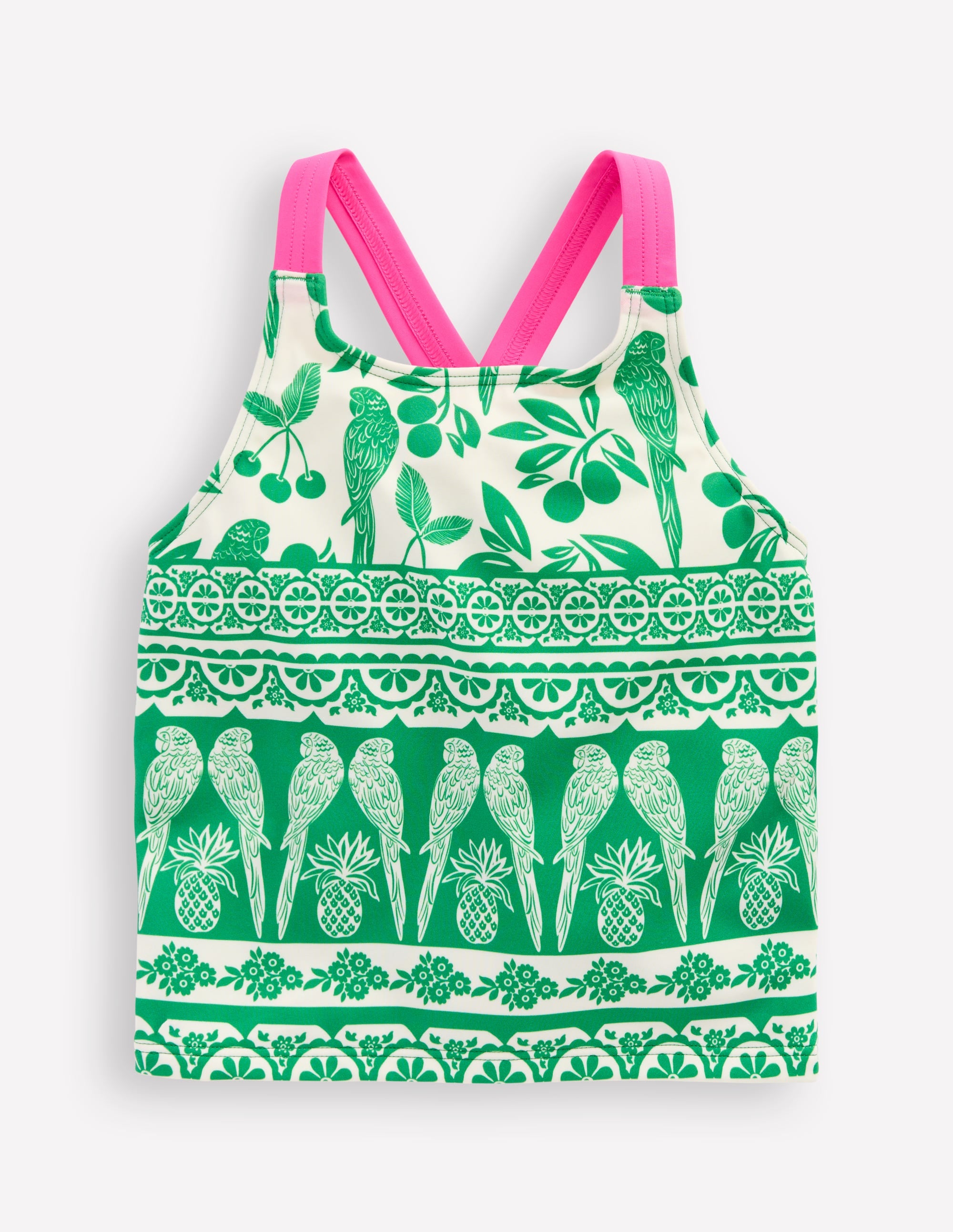 Cross-back Tankini Top-Rich Emerald Parrot Palm - Image 1