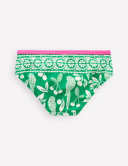 Patterned Bikini Bottoms-Rich Emerald Parrot Palm-2