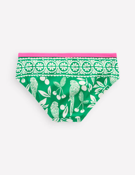 Patterned Bikini Bottoms-Rich Emerald Parrot Palm