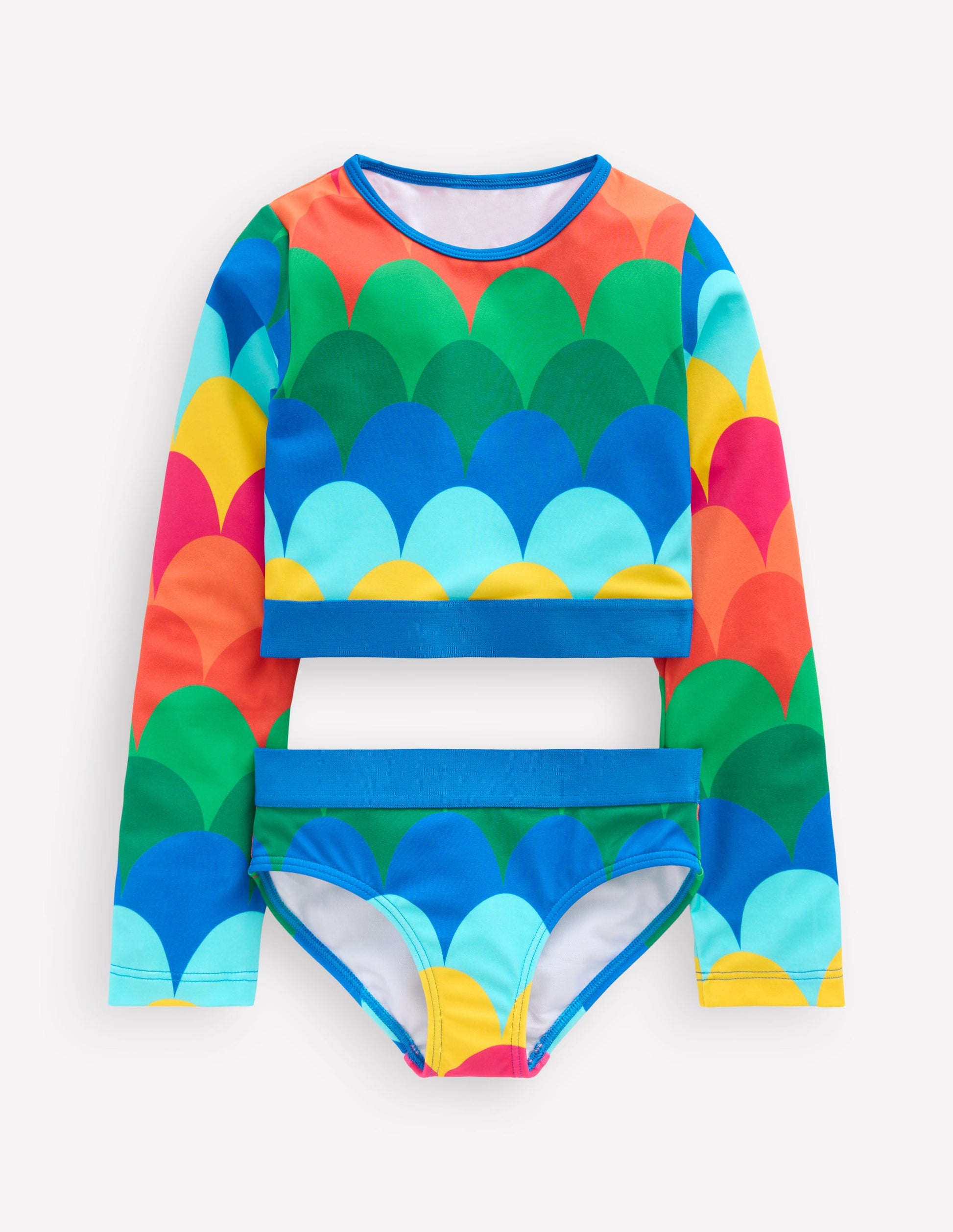 Cropped Rash Vest Set-Multi Scallop Stripe-2
