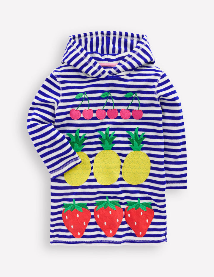 Mara Towelling Throw-On-Bright Blue Fruit Stripe