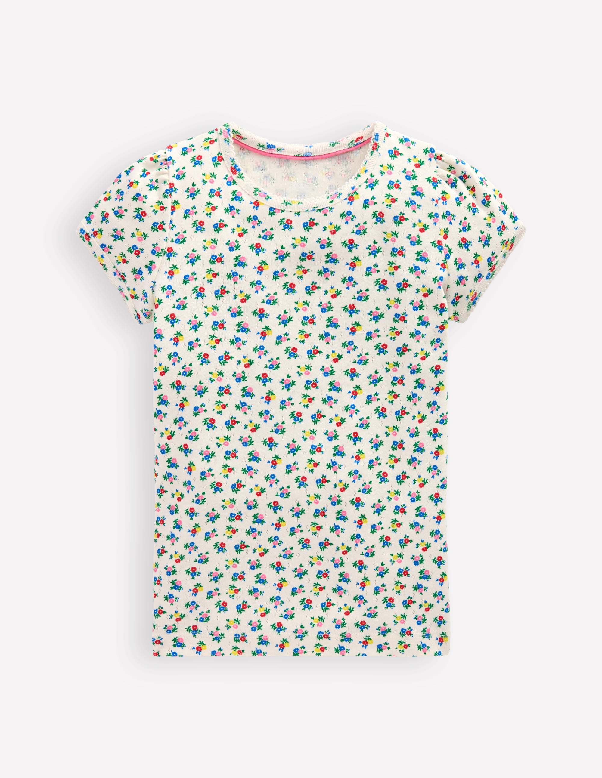 Short Sleeve Pointelle Top-Soft Ivory Ditsy Floral - Image 1